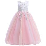 Weileenice Lace Flower Girl Dress Blush Pink Big Girl Bridesmaid Wedding Tea Party Princess Pageant Prom Ball Gown 9-10 Kids Photo Shoot Ceremony Formal Rainbow Tulle Fancy Maxi Dresses Orange Pink