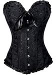 THEE Men's Gothic Bustiers Corsets Satin Boned Lace Up Overbust Lingerie, Black, L