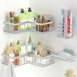 Shower Caddy, 4-Pack Corner Shelf Storage Shelves, Stainless Steel Self Adhesive Bathroom Shower Shelf Washroom Organizers, Bathroom Storage Shelves with soap dish holder Silver