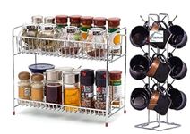 Cri8Hub Pack of 2 Stainless Steel Spice Rack 3-Tier Spice Trolley for Container, Plates, Utensils Organizer for Home and Kitchen with Stainless Steel Heavy Cup Stand (Spice Rack with Cup Stand)