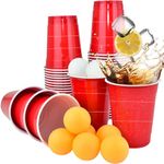 Super Sturdy 50 Pcs (12 oz) Red Plastic Cups Recyclable with 12 Ping Pong Balls - Odorless & Shatter Proof Easy Separable Red Party Cups - Party Hard with Red Single Cups Made of Durable PP Material