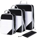 Compression Packing Cubes, 4 Set Compressible Packing Cubes with Laundry Bag, Travel Essentials Packing Cubes for Carry On Luggage, Black