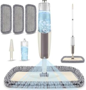 Microfiber Spray Mops for Floor Cleaning, MEXERRIS Wet Dry Dust Kitchen Floor Mop with 410ML Refillable Bottle 360°Rotatable Hardwood Mop for Laminate Wood Tiles 3 Reusable Pads and 1 Scrubber