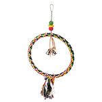 PARROT ESSENTIALS Colourful Cotton Rope Swing - Round Cotton Rope Perch Wooden Swing for Parrots, Large Conures and More - Parrot Toy Nest Swing Encourages Foot Exercise - Hanging Rope Parrot Toy