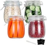 YEBODA 24oz Food Storage Canister Glass Jars with Clamp Airtight Lids and Silicone Gaskets for Multi-Purpose Kitchen Containers - Clear Round (4 Pack)