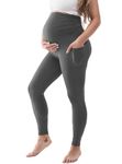 Ipletix Maternity Leggings Over Bump, Buttery Soft Maternity Leggings with Pockets Pregnancy Maternity Clothes Sports Leggings Grey