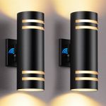 SHIMR Dusk to Dawn Porch Light 2 Pack, Modern Outdoor Wall Lights with LED Bulbs, Matte Black Outdoor Light Fixture Wall Mount, Up and Down Lighting Outdoor Wall Sconce for Patio Porch Garden