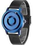 EUTOUR Mens Watches, Two Magnetic Watches PVD Unibody Dial Wrist Watch for Men Stainless Steel Mesh Band with Resin Band 40mm, Blue dial -Black MESH Band