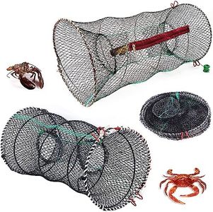 Collapsible Mesh Crayfish Trap, Zipped Access and Bait Pocket, Great Crab Fish Trap Net for Catching Crabs, Lobster, Shrimp, Prawn and Crayfish – 30 cm