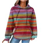 Hoodies for Women UK 2023 Fall Fashion Solid Long Sleeve Waffle-Knit Pullover Sweatshirts Cute Loose Drawstring with Kangaroo Pocket Casual Sweater Hoodie Tops Clearance