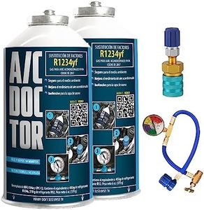 AC DOCTOR Pack 2 Canette Réfrigérant remplace le R1234yf pour recharge la climatisation voiture après 2017 + tuyau avec manomètre + adaptateur rapide R1234yf
