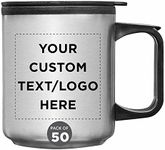 DISCOUNT PROMOS Custom Stainless Steel Travel Mugs with Handle 12 oz. Set of 50, Personalized Bulk Pack - Perfect for Coffee, Soda, Other Hot & Cold Beverages - Stainless Steel