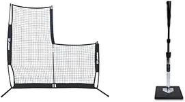 Champion Sports Rhino Flex Reversible Baseball Protective L Screen Pitching Net with Carry Bag, Black & Tanner TEE The Original Batting Tee Premium Pro, Style Baseball/Softball Tee