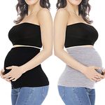 Bamboo Belly Band For Pregnancy with 2 PC of Waist Extenders for All Stages of Pregnancy Postpartum Soft Adominal Support, Black + Light Gray, 2