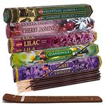 Hem Incense Sticks Variety Pack #13 and Insence Stick Holder Bundle with 5 Popular Floral Fragrances Including Jasmine - Inciensos Aromaticos para La Casa - 100 Insence-Sticks