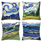 HOSTECCO Van Gogh Throw Pillow Covers 18x18 inch Set of 4 Starry Night Pillow Cases Blue Art Painting Decorative Cushion Covers for Sofa Couch, H-DHSPP-S1