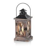 Sziqiqi Candle Lantern Decorative Antique Distressed Wood Metal Lantern for Table Rustic Shabby Wedding Centerpiece Hanging Lantern Farmhouse Home Decor Indoor and Outdoor Lantern Decor 28cm