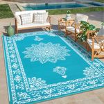 Yamaziot Outdoor Rug 6x9 Ft, Waterproof Plastic Straw Patio Rug, Reversible Backyard Carpet UV Resistant Portable RV Mat Clearance, Large Indoor Outdoor Rug for Patio, Porch, Deck, Balcony, Teal