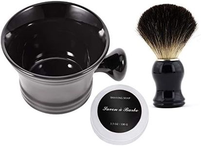 Ceramic Shaving Soap Bowl Kit for Men, Pure Badger Shaving Brush, Shaving Cream Soap, Wide Mouth, Ceramic Black Shaving Soap Bowl/Mug with Knob Handle…