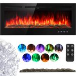 INMOZATA Electric Fire Wall Mounted Recessed Insert 40 50 60 inch Electric Fireplace with Touch Remote Control 9 LED Color Flame Effect Electric Fire Heater, Crystal and Log Set