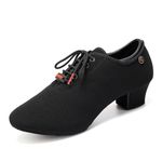 YKXLM Latin Dance Shoes for Women Closed Toe Ballroom Dance Shoes Suede Sole Lace Up,1 1/4 in Heel,Black,5.5UK