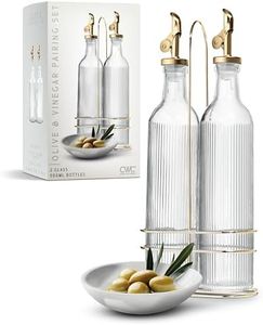 COOK WITH COLOR Glass Olive Oil Dispenser Bottle - 2 Pack, 17 oz Cruet - Elegant Carafe Decanter with Spout for Kitchen, Suitable for Vinegar, Coffee Syrups & Other Liquids