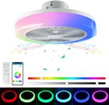 TOPBOS LED Ceiling Light with Fan Timer Quiet Modern RGB Ceiling Fan with Lighting and Remote Control &APP, Dimmable Bluetooth Music LED Ceiling Light Fan for Bedroom Living Room