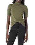 Amazon Essentials Women's Cotton Modal Draped Puff-Sleeved Turtleneck, Olive, L