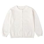 Ailee Hoho Baby Knitted Cardigan Round Neck Sweater Boys Girls Toddler Sweaters Uniform for Kids 6M-5T (White, 6-12M)