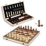 Wooden Travel Chess Set Include Chess & Checkers,Magnetic Portable Folding Chess Set with 2 Extra Queen Pieces,Strategy Board Game Toy for Kids & Adults,Family Party Entertainment Table Board Games