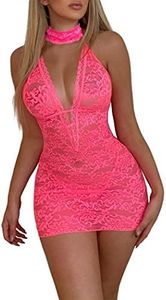 Avidlove Neon Pink Babydoll Lingerie for Women Lace Fairy Costumes Cute Nightgowns