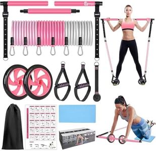 BBTOPS Pilates Bar Kit with Resistance Bands, Pilates Equipment Exercise Bar with Ab Roller for Abs Workout, Portable Home Gym Yoga Fitness Bar for Women & Men (Pink)