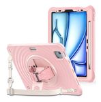Qinda Case Cover for Apple iPad Air 11 M3/M2 2025/2024/ Air 5th/4th Gen 10.9/iPad Pro 11 4th/3rd Gen with Apple Pencil Holder, Rugged 3 Layer Case with Rotating Kickstand and Shoulder Strap, Pink