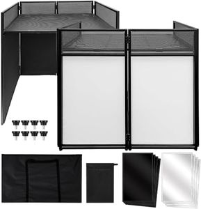 Portable DJ Facade Booth,52"L x 43.2"H x 26"W DJ Facade with White & Black Scrim,Foldable Metal Frame DJ Table Station with Adjustable Feet for Party, Black