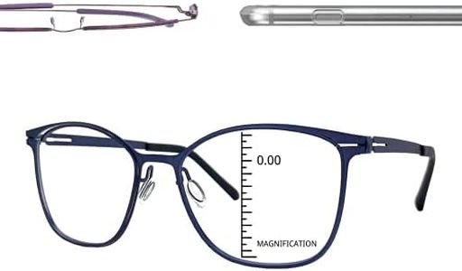 ProEyes Longitude 6, Progressive Blue Light Blocking Screwless Readers, Anti-Reflective, 0 Power on Top Lens, Blue, Large