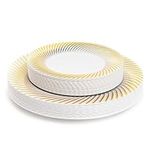 MATANA 80 Premium White Plastic Plates with Gold Rim - 2 Sizes: 40 Dinner Plates & 40 Dessert Plates - Elegant & Reusable - Weddings, Birthdays, Christmas, Parties (80 Pack, 25cm, 18cm)