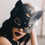 Woman Leather Cat Mask Costume Bunny Fox Masks,Animal Half Face Mask Cosplay Halloween Party Women Ladies (A.Black Cat-2)