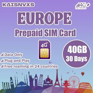 KAISNVXS Plug and Play Prepaid SIM Card for Europe Travel - EU 40GB Data SIM Card for 30 Days in 24 Countries, 5G/4G LTE High Speed Data Network, No Need Activation, Hotspot Support,Data Use Only