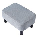 YMYNY 42 cm Footstool, Rectangle Ottoman with Stable Wooden Legs, Modern Linen Fabric Footrest, Change Shoes Stool for Living Room, Padded Seat for Bedroom, Light Blue, HD-HRF-BD214