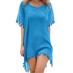 LAEMILIA Women Chiffon Tassel Kaftan Swimsuit Bikini Stylish Beach Cover up Summer Holiday (Blue2, One Size)