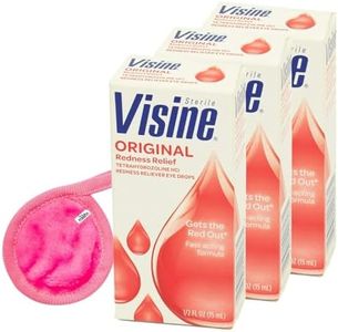 Johnson & Johnson Visine Eye Drops, 05 Fl Oz - with Moofin Makeup Cleansing Cloth, Eye Drops for Dry Eyes Relief Eye Drops for Redness, Fast-Acting Formula, Relieves Minor, Dry Eyes Drop, Pack of 3