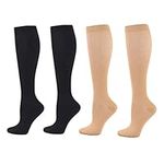 Zingso Compression Socks for Women Men, 2 Pairs 20-25mmHg Knee High Socks Compression Stockings for Sport, Athletic, Edema, Diabetic, Varicose Veins, Travel, Pregnancy, Nursing (L/XL, Black Skin)