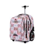 WMHYLYH Rolling Backpack, Waterproof Laptop Backpack with Wheels for Adult and Men Women, Carry on Backpack with Large Wheels, Pink, 22inch, Business