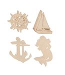 Sticker Hub Paintable Anchor, Ship Wheel, Mermaid and Boat Wooden Laser Cut for Decoration DIY Prodcuts for Kids, Parties, Art and Craft Pack of 20_WCO114 WCO114