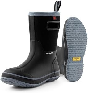 Trudave Rubber Rain Boots for Men, Neoprene Waterproof Rain Boots, Mid Calf All-Season Mud Boots, Insulated Warm Outdoor Work Shoes for Hunting, Gardening, Farming, Yard Working