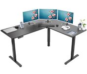 VIVO Electric Height Adjustable 160cm x 140cm Corner Stand Up Desk, Black Table Top, Black Frame, L-Shaped Standing Workstation, 3CT Series, DESK-E3CTB