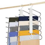 2 Pack Trouser Hangers Space Saving, 6 in 1 Non-Slip Pants Hanger Rack for Pants Jeans Clothes Scarf Towels Wardrobe Closet Organizer