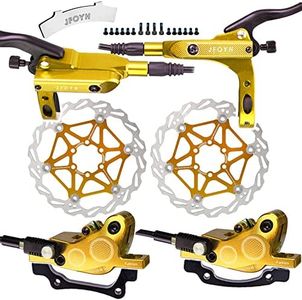 JFOYH 4-Piston MTB Hydraulic Brake Set with 160mm Floating Disc Rotors, Front and Rear Hydraulic Disc Brake Kit For MTB(Pre-bled, Left-Front/Right-Rear)-Golden