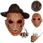 HOMELEX Freddys Krueger Mask Halloween Creepy Revenge Slasher Monster Full Head Mask with Hat Glove Costumes Props for Adults