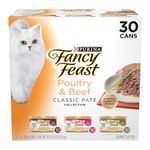 Fancy Feast Poultry and Beef Feast Classic Pate Collection Grain Free Wet Cat Food Variety Pack - (Pack of 30) 3 oz. Cans